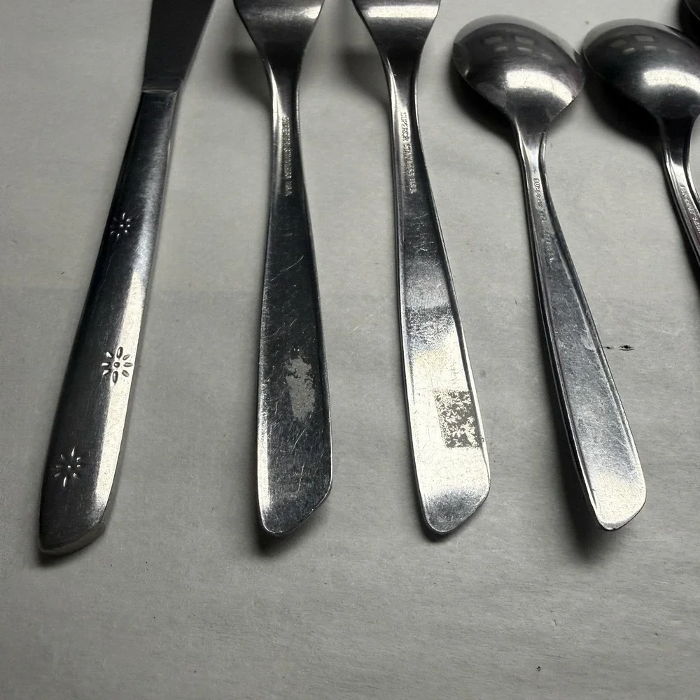 6 Lot Atomic 3 Star Superior Stainless Spoons Forks Knives Night Sky MCM USA